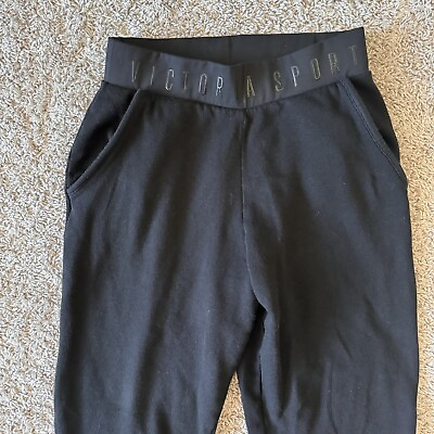 #ad Victorias Sport Jogger Pants Womens XS approx 24x26.5 Black Pull On Pockets $24.00