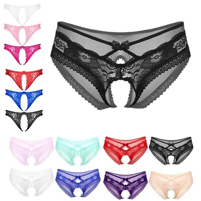 #ad Mens Sissy Lace Briefs Thong See Through Open Crotch Panties Underpants Lingerie $7.71