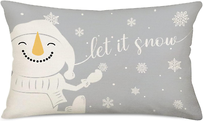 #ad Winter Snowman Throw Waist Pillow Cases Grey White Snowflake Outdoor Let It Snow $9.99
