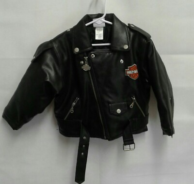 #ad Harley Davidson Kids Toddler Biker Faux Leather Motorcycle Jacket Sz 4 4T Black $20.21