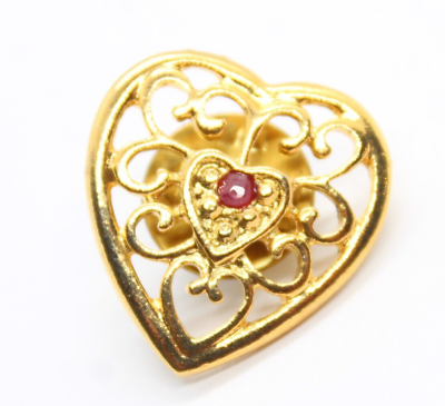 #ad Victorian Style Red Ruby Heart Pin Rhinestone Gold Tone Valentine Love Lapel $2.98