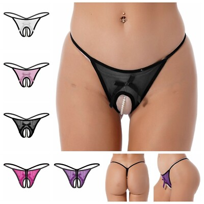 #ad Women See Through Panties Mesh G String Thong Open Crotch Pearl Briefs Underwear $6.32