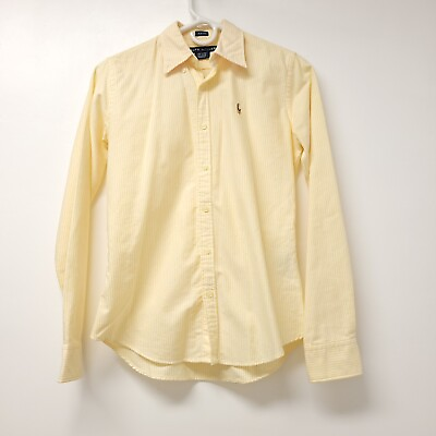 #ad Ralph Lauren Womens Striped Long Sleeve Button Down Shirt Size 4 Yellow White $19.99