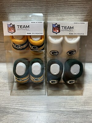 #ad 4 Official Green Bay Packers NFL Football Baby Bootie Socks Pair Set 3 6 Mos $17.99