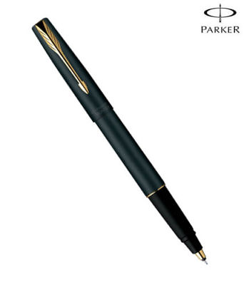 #ad Parker Frontier Matte Black GT Gold Trim Roller Ball Pen Blue Ink New $14.16