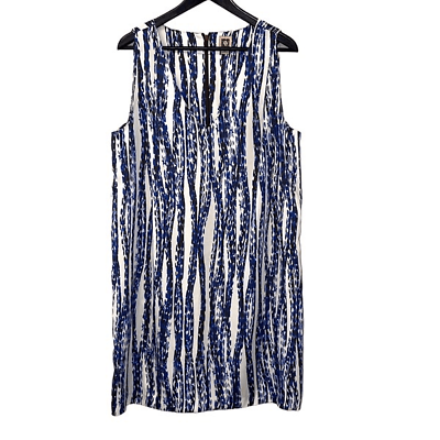 #ad Anne Klein Womens Mini Shift Dress Sleeveless Abstract Zip Back V Neck Blue 14 $28.00