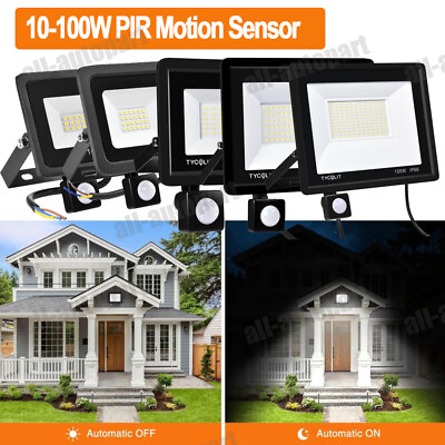#ad LED Flood Light 10 100W PIR Motion Sensor Spotlight Outdoor Garden Security Lamp $7.99