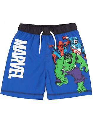 #ad Marvel Swim Shorts Boys Kids Blue Hulk Spider Man Swimwear Trunks $20.99