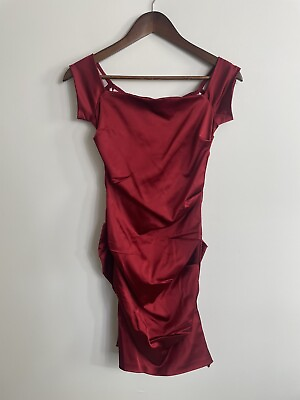 #ad Betsy amp; Adam Dress Size 4 Red Stretch Satin Square Neck Ruched Dress $13.52