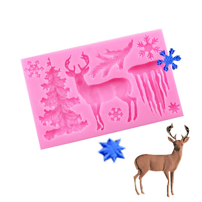 #ad Christmas Elk Deer Tree Silicone Mould Fondant Cake Chocolate Baking Mold Tool $7.89