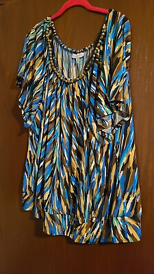 #ad Plus Size Fashion Bug Beautiful Multicolor Top With Bead Detail At Neckline Size $25.00