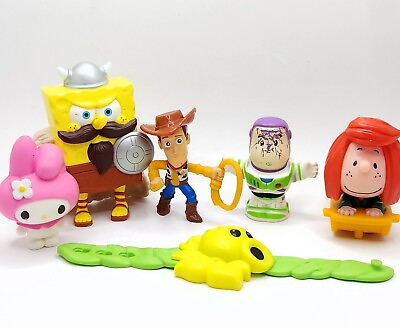 #ad Fast Food Toys Mixed Lot Of 6 Pieces Sanrio Toy Story Peanuts Sponge Bob $7.00