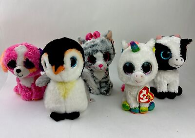 #ad TY Beanie Boos Mini Plush Lot Of 5 Animals Penguin Unicorn Cow Dog Cat $14.99