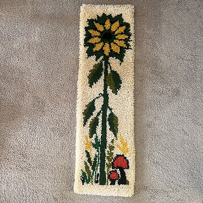 #ad Vintage Tapestry Mushrooms amp; Sunflower Mid Century Modern RETRO RARE $94.00
