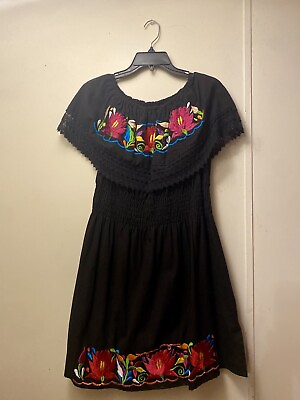 #ad Mexican black ethnic embroidered dress $22.00