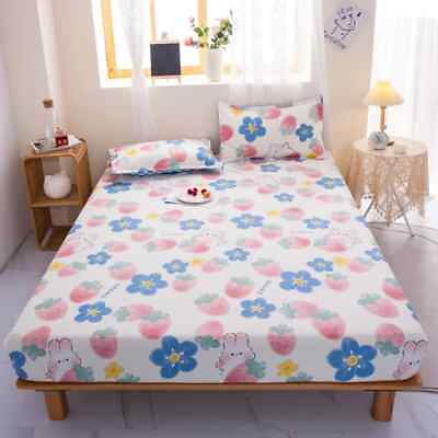 #ad 1pc Color Bed Fitted Sheet Printed Cartoon Bed Sheet Mattress Cover Protector $31.42
