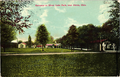 #ad Entrance to Silver Lake Amusement Park Akron Ohio Divided Postcard c1910 $5.98
