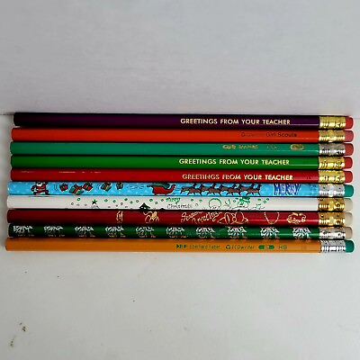 #ad Vintage Lot of 10 NEW Unsharpened Pencils Teacher Christmas Brownie Girl Scout $12.88