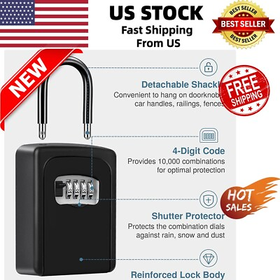 #ad Key Lock Box for Door Handle Waterproof Resettable 4 Digit Combination Lockbox $12.81
