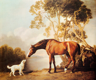#ad BAY HORSE AND WHITE DOG FRIENDS ANIMAL PAINTING BY GEORGE STUBBS REPRO $67.15