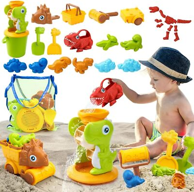 #ad Beach Sand Toys 4 in 1 Dinosaur Truck Sandbox with Dino Water Wheel Sand Molds $26.99