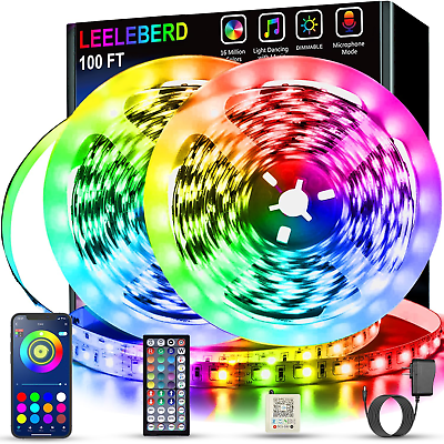 #ad 100 Ft Led Strip Lights Music Sync Color Changing RGB with Remote App Control Bl $14.93