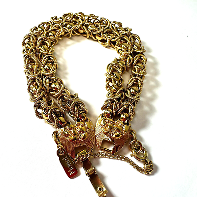 #ad Vintage Bracelet Monet Double Chain Byzantine Rope Chunky Signed Goldtone $24.50