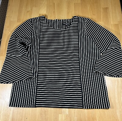 #ad Karl Lagerfeld Paris Bell Sleeve Black amp; White Striped Top Size XL $19.99