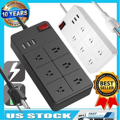 #ad Wall Mountable USB Surge Protector Power Strip with USB Ports 6 Outlet Plugs $9.89