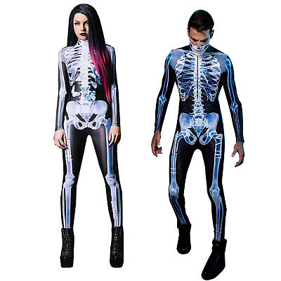 #ad Halloween Women Skeleton Bone Frame Jumpsuit Bodysuit Fancy Dead Cosplay Costume $14.66