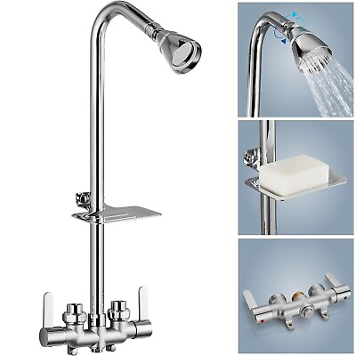 #ad Chrome Outdoor Shower Fixture System Exposed 2 Handle with Showerhead Soap Dish $49.99