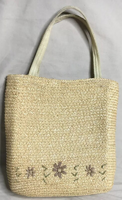 #ad Wheat Straw Handbag Purse Tote With Floral Design $9.97