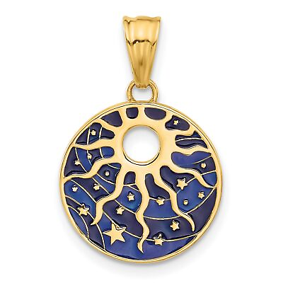 #ad 14k Yellow Gold Polished Enameled Sun and Stars Pendant $225.99