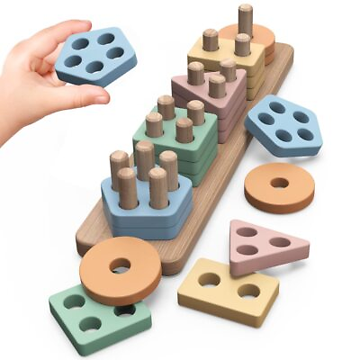 #ad pigipigi Montessori Toys Gift for 1 2 3 4 Years Old Wooden Sorting Stacking... $7.91
