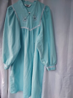 #ad vintage Improved Living night gown house coat size M L blue floral embroidered $17.50