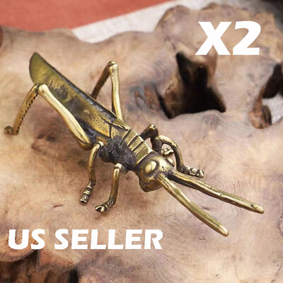 #ad 2xSolid Brass Locust Statue Vintage Animal Grasshopper Figurine Tea Pet Ornament $16.49