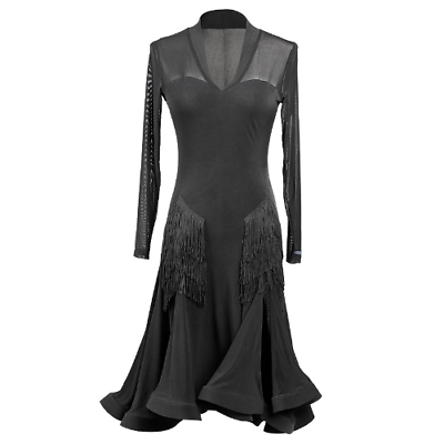 #ad Black Dress Latin Dance Dress Women Sleeve Tango Rumba Ballroom Dance Dress $110.14