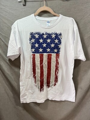 #ad American Flag Shirt Adult Medium Red White Blue Logo Short Sleeve Tee Mens $9.80
