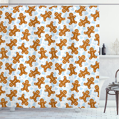 #ad Gingerbread Man Shower Curtain Festive Tile Print for Bathroom $20.95