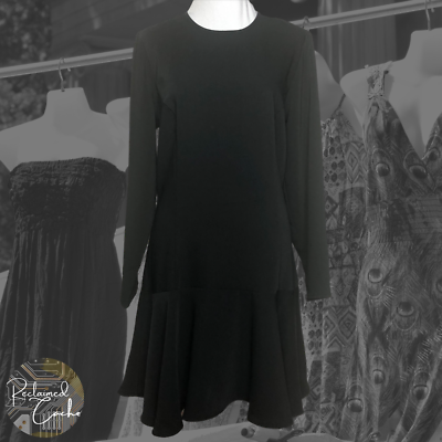 #ad A by Amanda Womens Black Long Sleeve Ruffle Hem Peplum Fit and Flare Dress Sz M $50.00