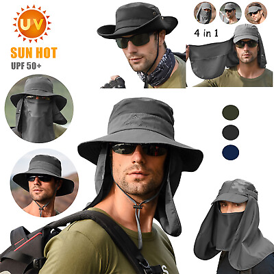 #ad Wide Brim Sun Hat UV Protection Bucket Cap For Hiking Camping Fishing Safari Men $9.99