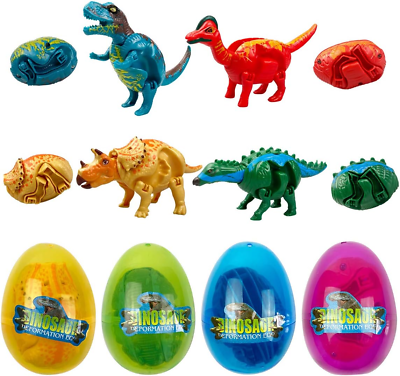 #ad 4 Pack Jumbo Dinosaur Deformation Eggs Prefilled Plastic Easter Eggs with Toys i $15.88