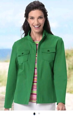 #ad Appleseeds Womens Jacket Green Q Full Zip Pockets Stretch $42.00