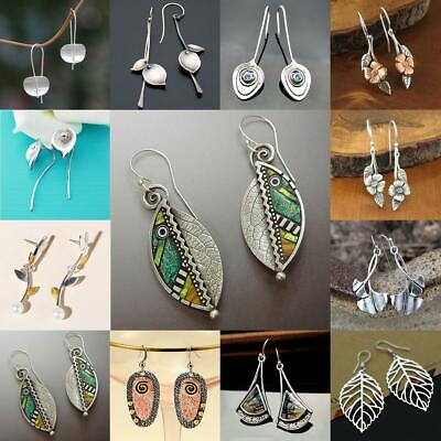 #ad Vintage Women 925 Silver Leaves Ear Hook Earrings Engagement Drop Dangle Jewelry C $1.91