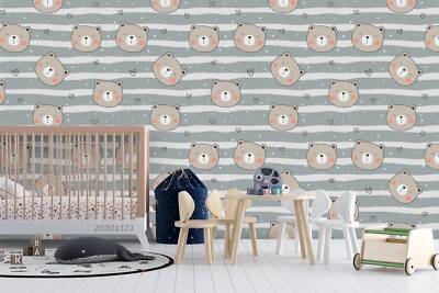 #ad 3D Cartoon Animal Bear Stripes Wallpaper Wall Murals Removable Wallpaper 715 AU $36.00
