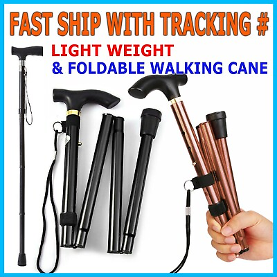 #ad Adjustable Walking Cane Aluminum Walking Stick Folding Collapsible Travel Hiking $6.89