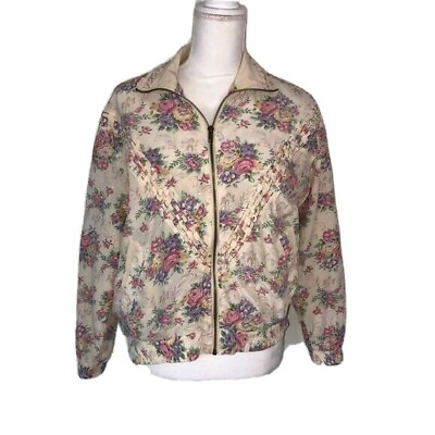 #ad Vintage Great Cavalier By St. Paul Womens Silk Jacket Cream Pink Size XS Floral $37.63