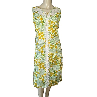 #ad The Lilly LILLY PULITZER Vintage 1970s floral Summer yellow green lace dress 12 $224.99