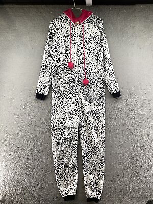 #ad FADED GLORY One Piece Black White Leopard Cheetah One Piece Pajama Size M 8 10 $14.99