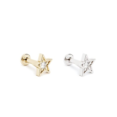 #ad 14K REAL Solid Gold Diamond Star Stud Cartilage Helix Tragus Conch Piercing $115.00